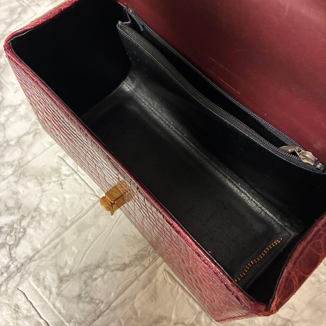 シャイニングクロコダイル　ハンドバック　ボルドー