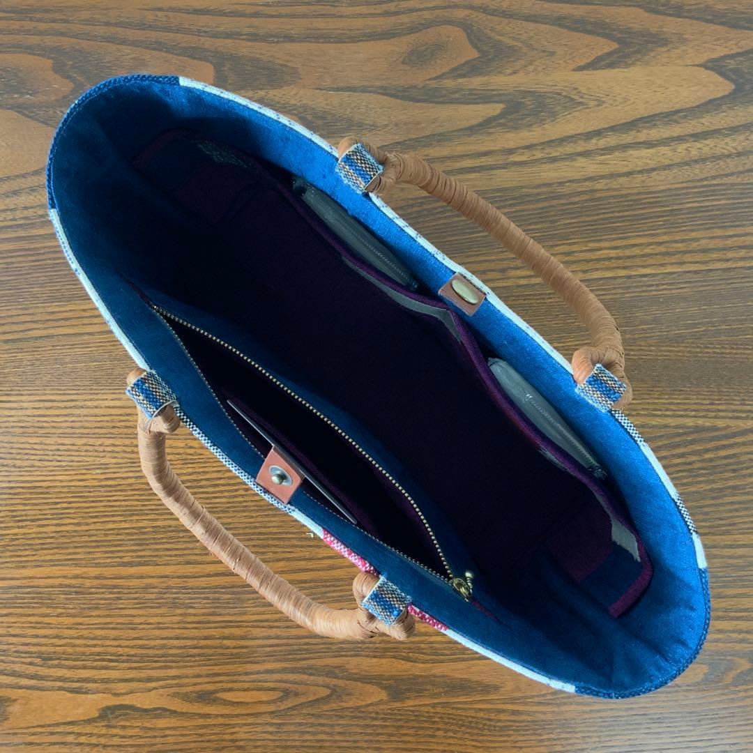 紬帯 メルヘンな風景 リメイク 山葡萄ハンドルバッグ