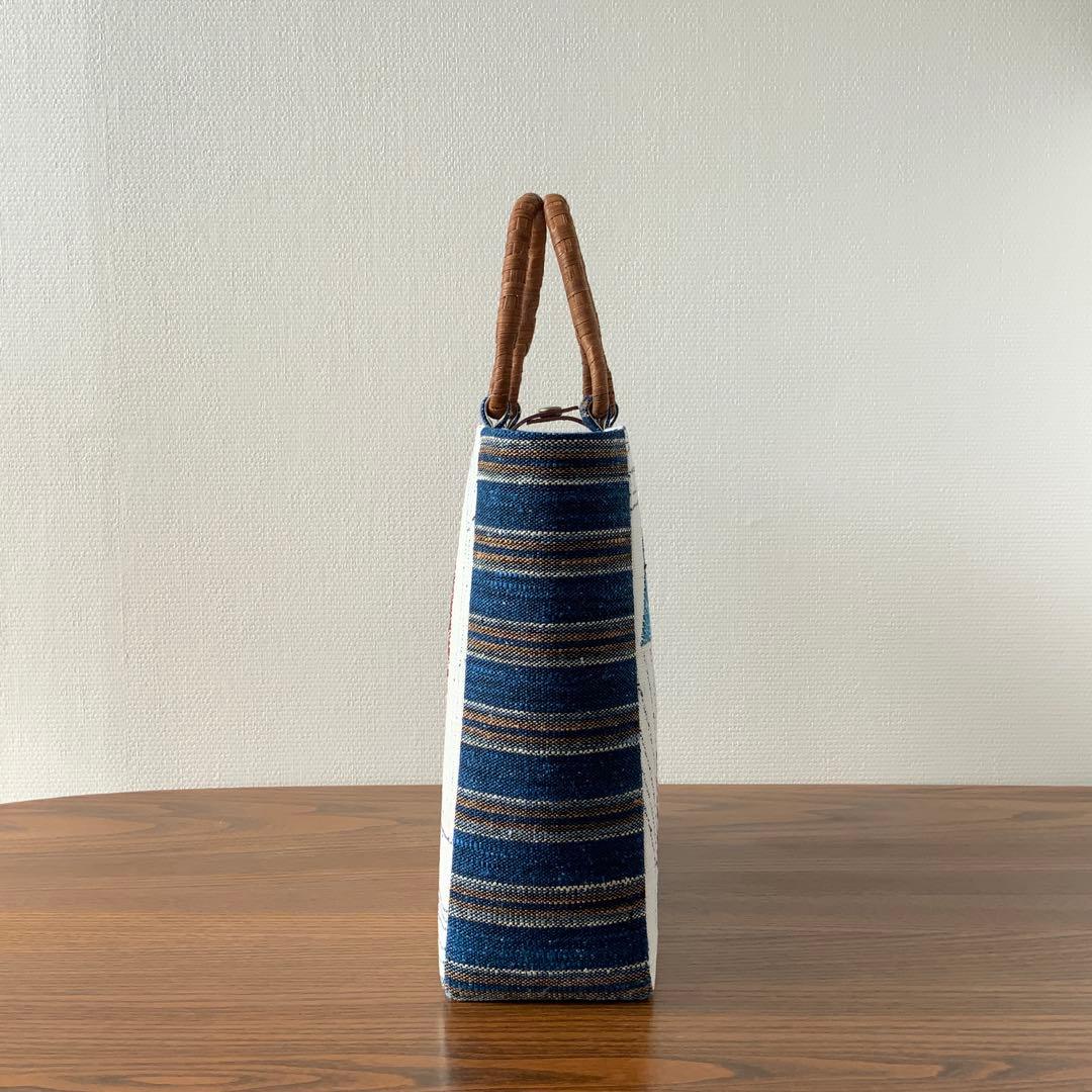 紬帯 メルヘンな風景 リメイク 山葡萄ハンドルバッグ