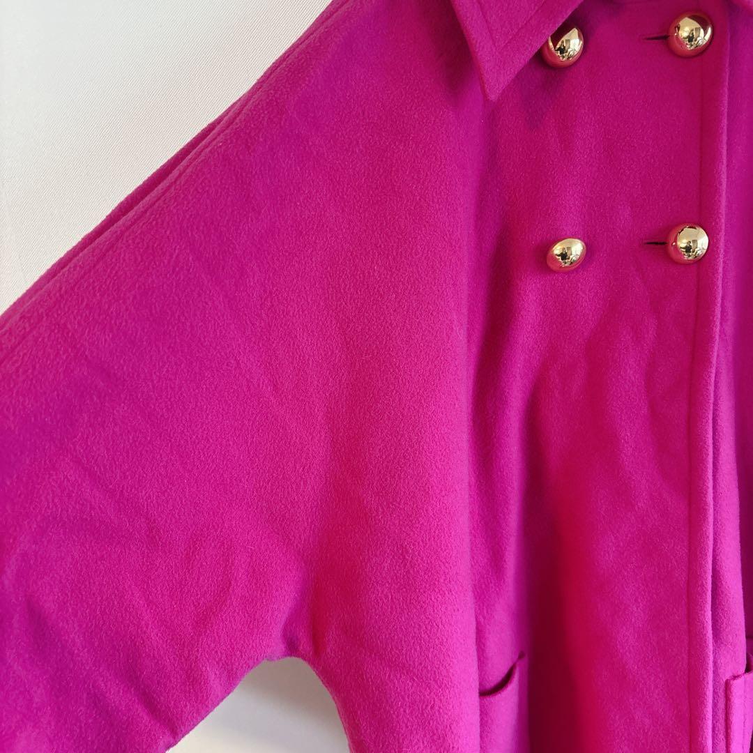 5733フランス製【美品】ステンカラーダブルボタンコート　ラナウール　カシミヤ