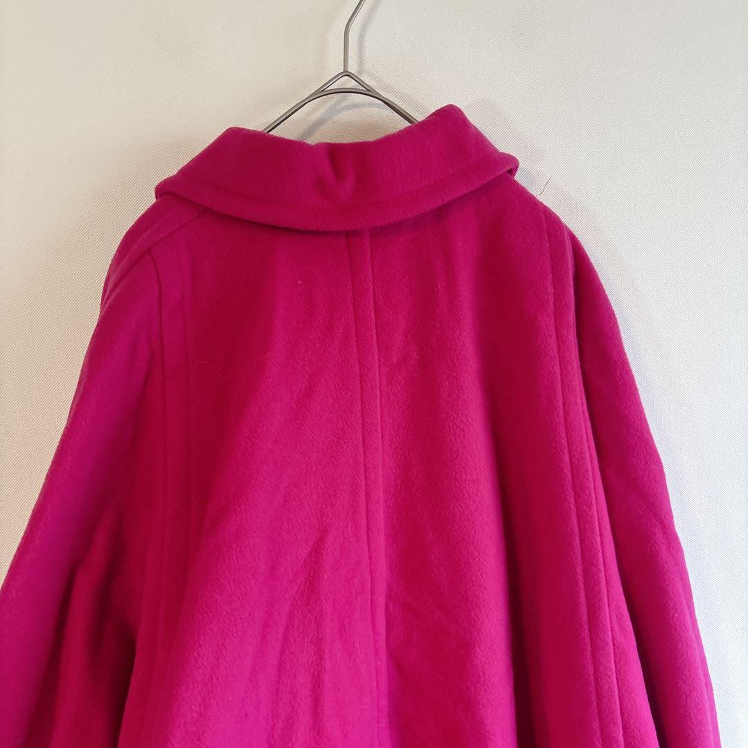 5733フランス製【美品】ステンカラーダブルボタンコート　ラナウール　カシミヤ