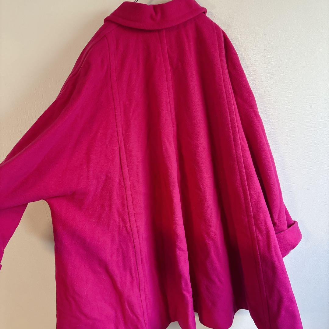 5733フランス製【美品】ステンカラーダブルボタンコート　ラナウール　カシミヤ