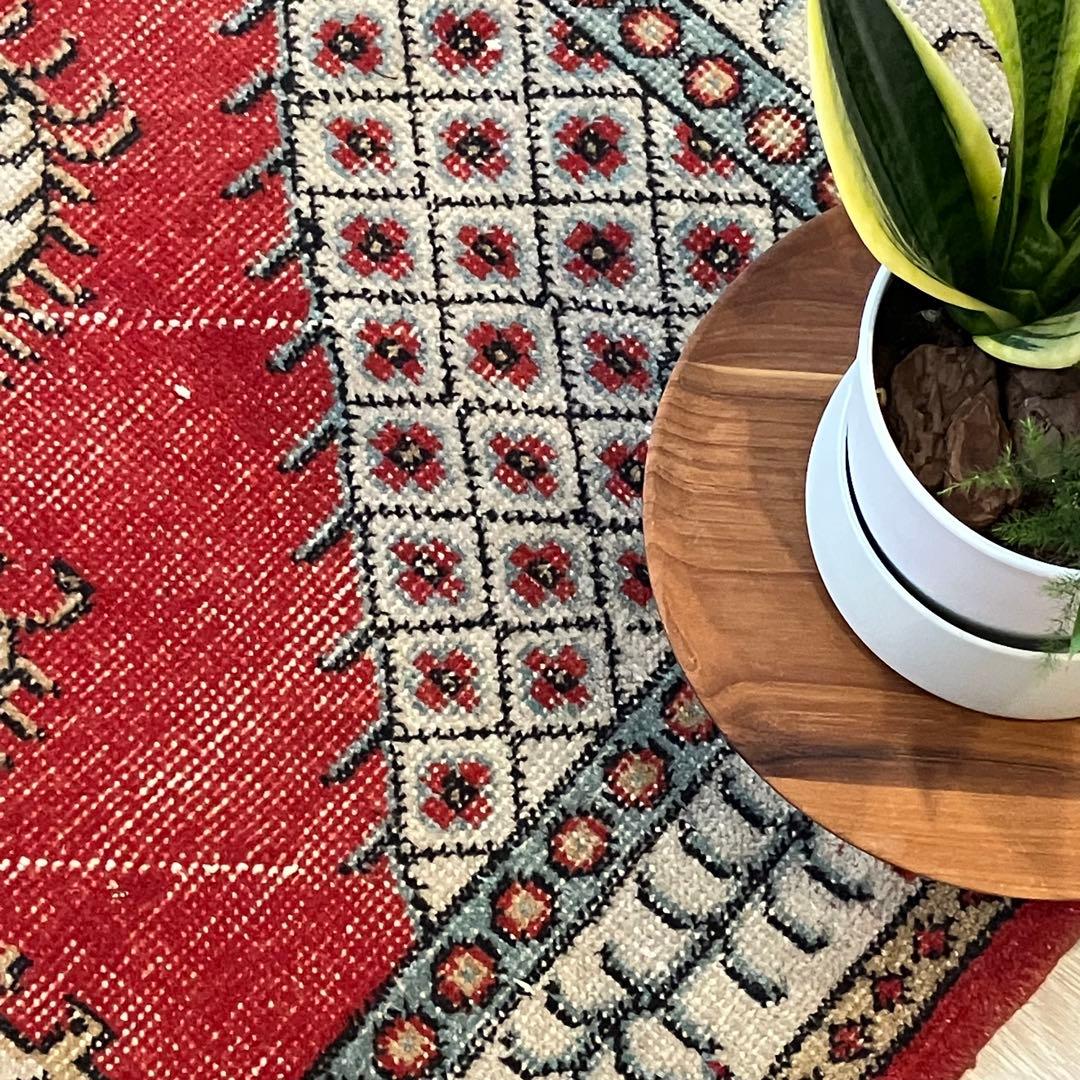 クラシカル柄✳︎117×209✳︎ 華やかレッド　ブラウン　トルコヴィンテージラグ