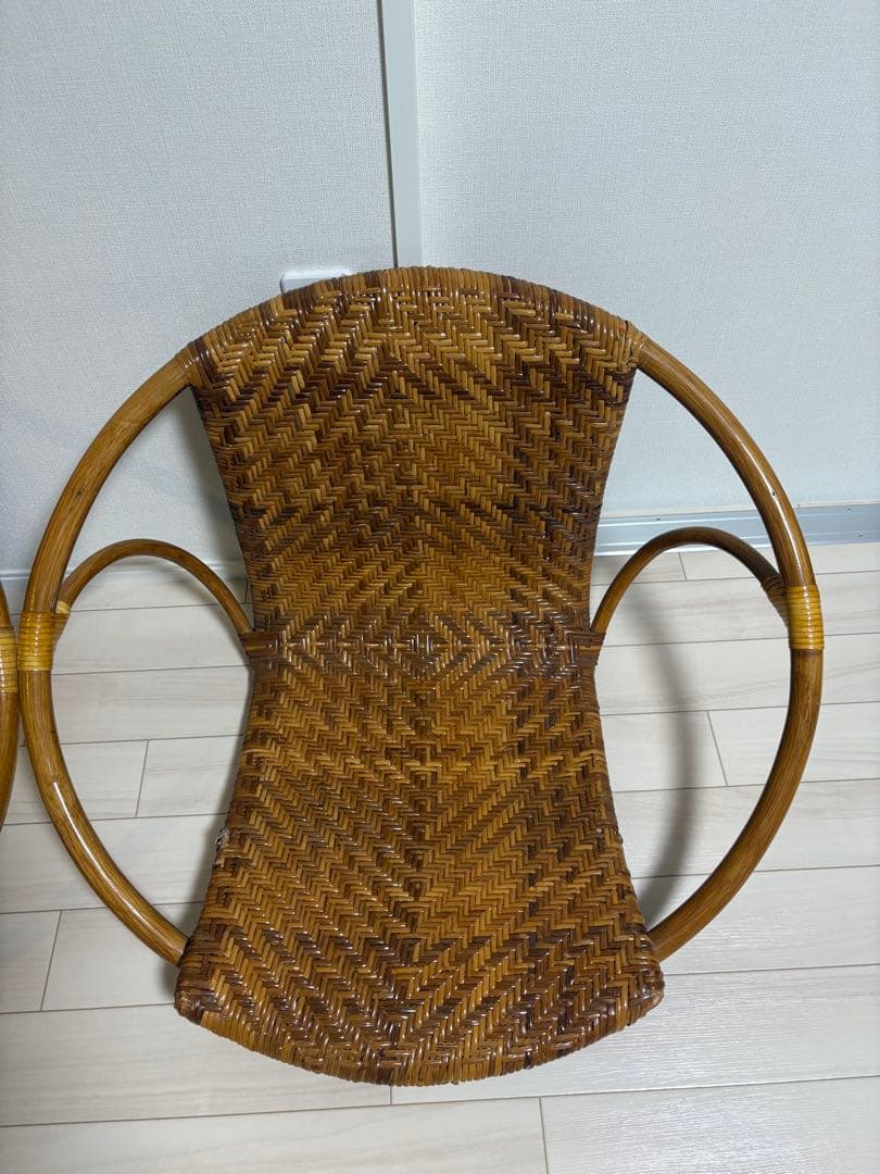ラタン　丸座椅子　2台セット　アジア　レトロ