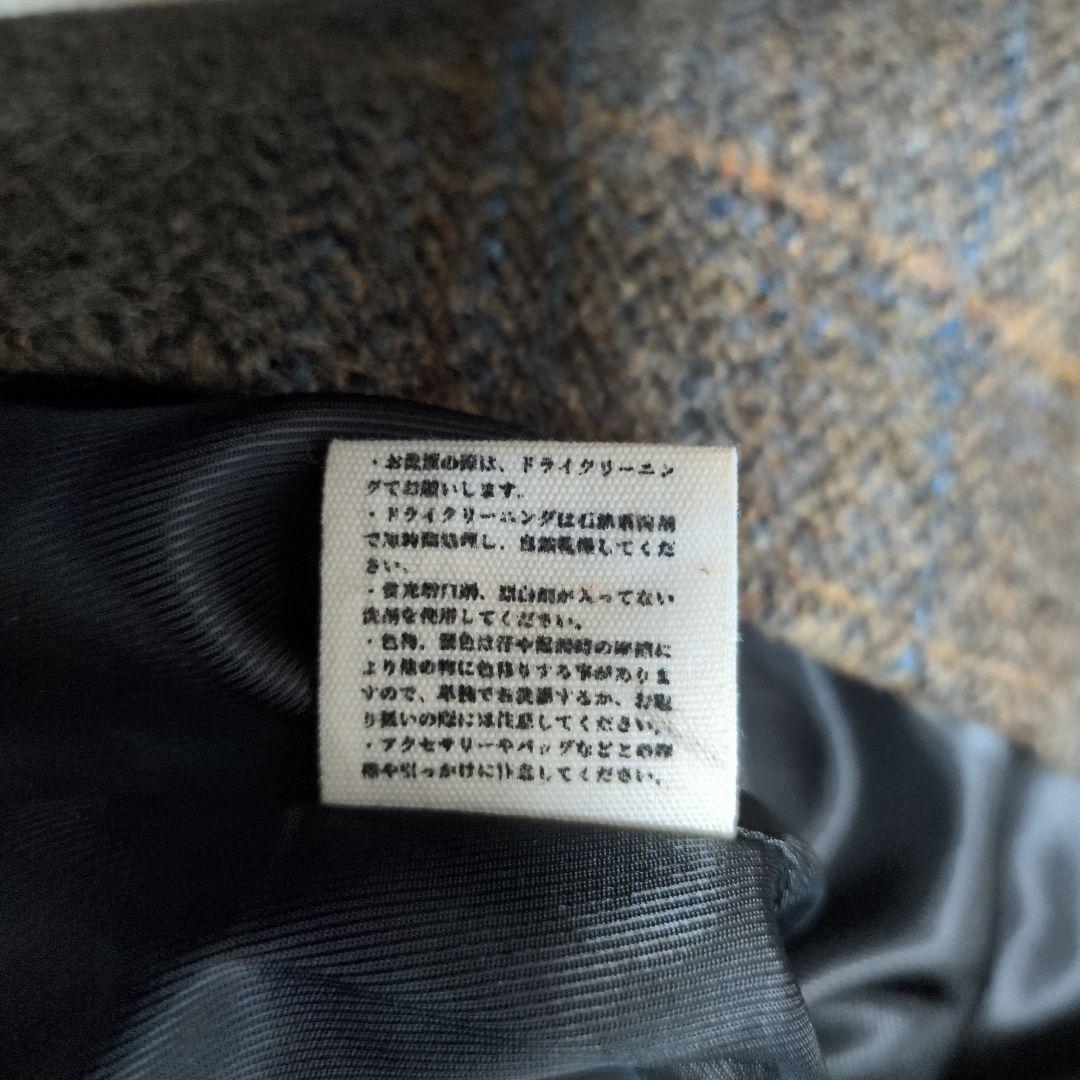 美品　半額　ウールコート　レディース　イタリアウール　チェック　ブラウン　ロング