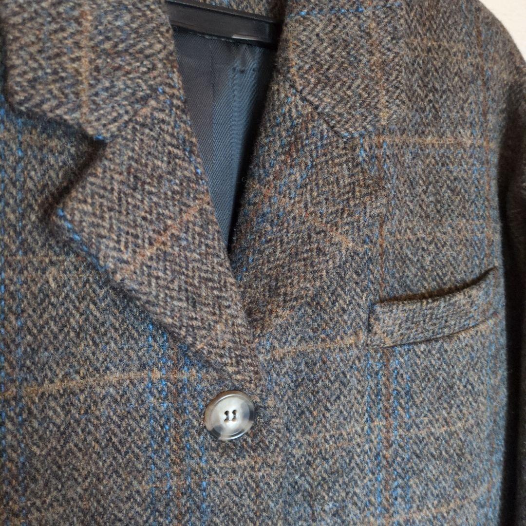 美品　半額　ウールコート　レディース　イタリアウール　チェック　ブラウン　ロング