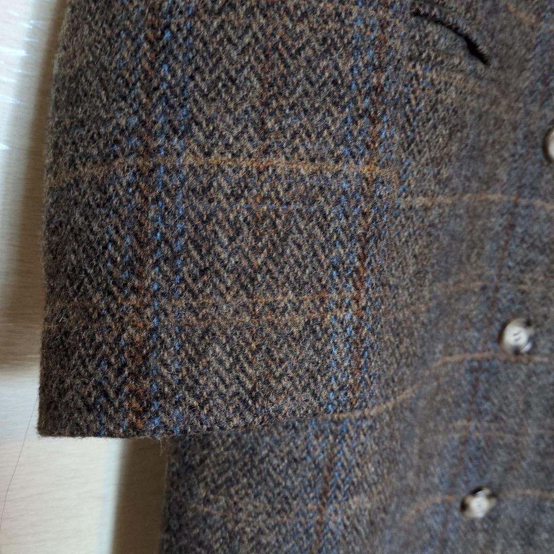美品　半額　ウールコート　レディース　イタリアウール　チェック　ブラウン　ロング