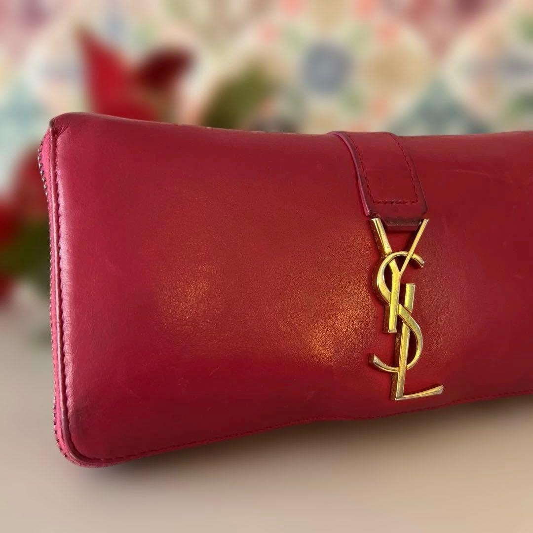 イヴサンローラン長財布 ピンク 【YSL】ラウンドジップ ゴールド金具
