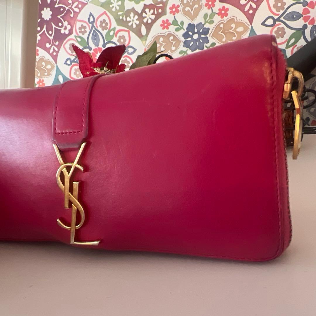 イヴサンローラン長財布 ピンク 【YSL】ラウンドジップ ゴールド金具