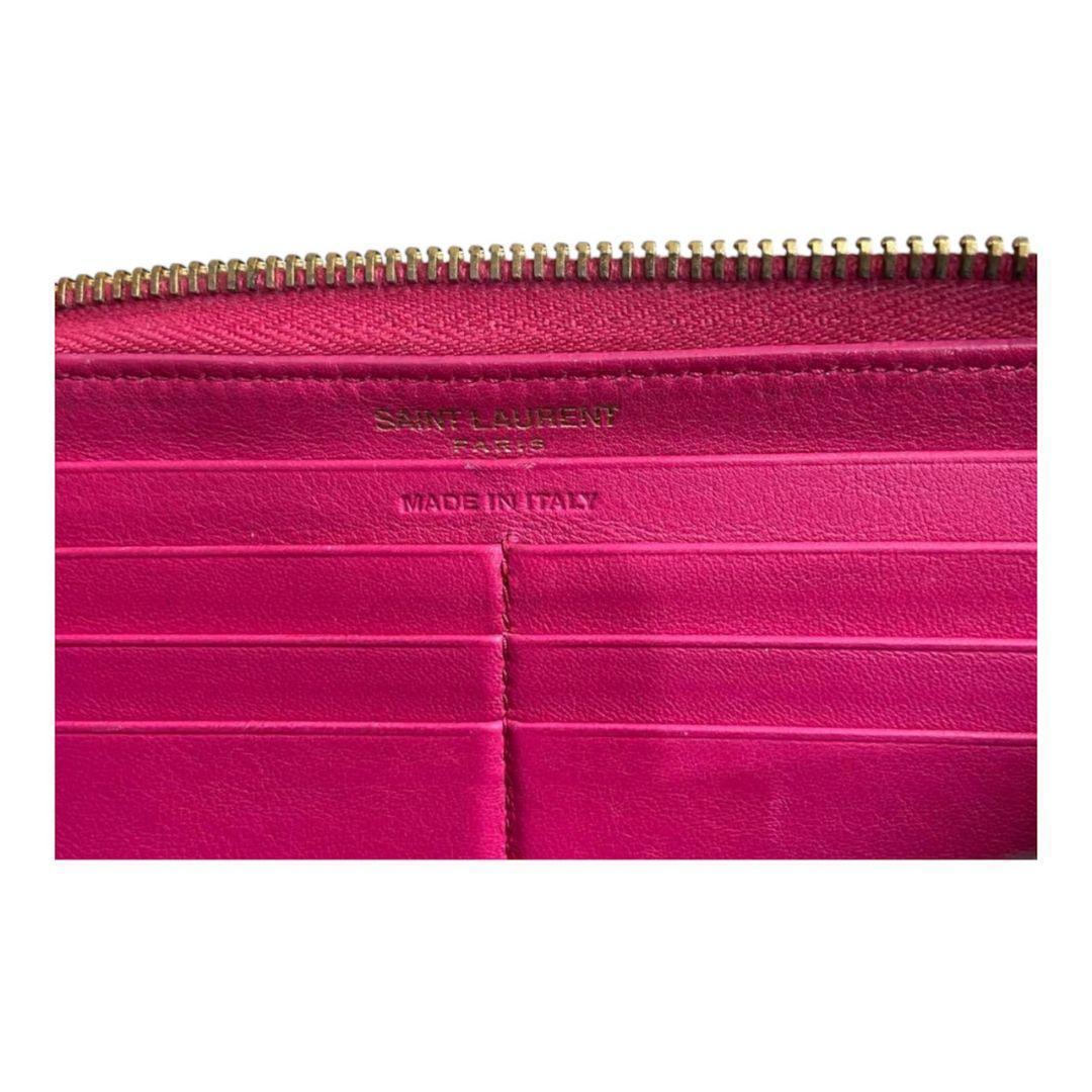 イヴサンローラン長財布 ピンク 【YSL】ラウンドジップ ゴールド金具
