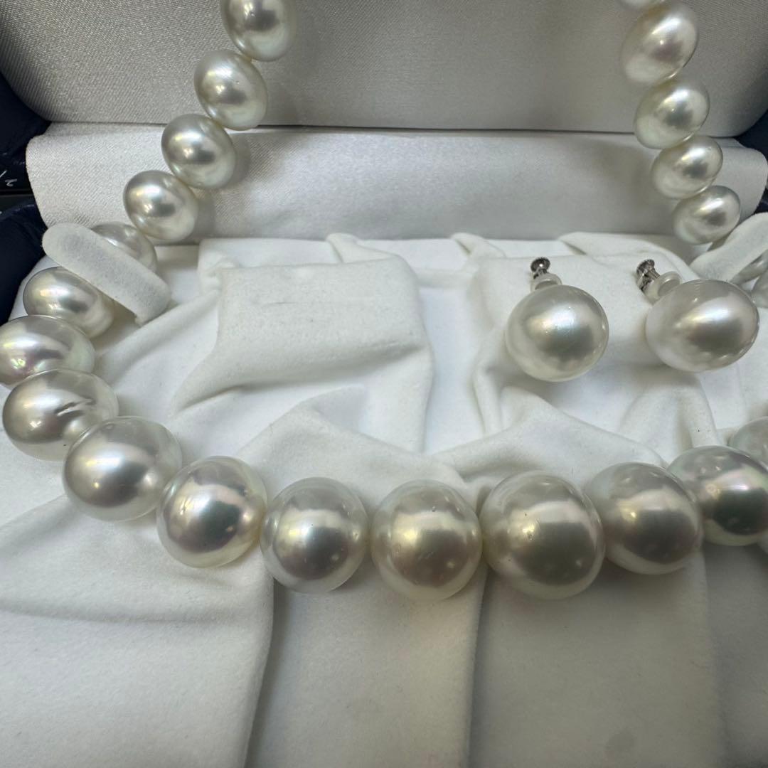 南洋真珠 大珠ネックレス イヤリングセット K14WG