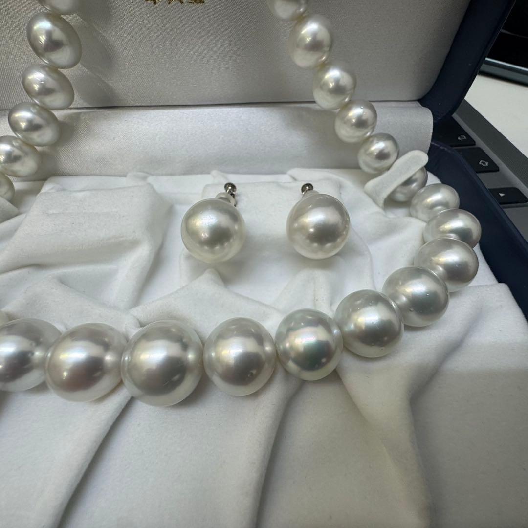 南洋真珠 大珠ネックレス イヤリングセット K14WG