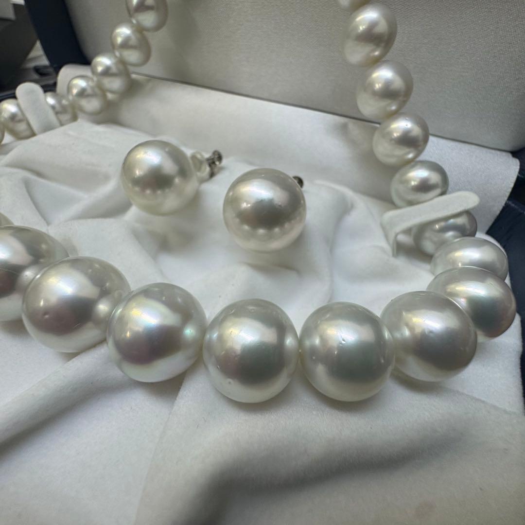 南洋真珠 大珠ネックレス イヤリングセット K14WG