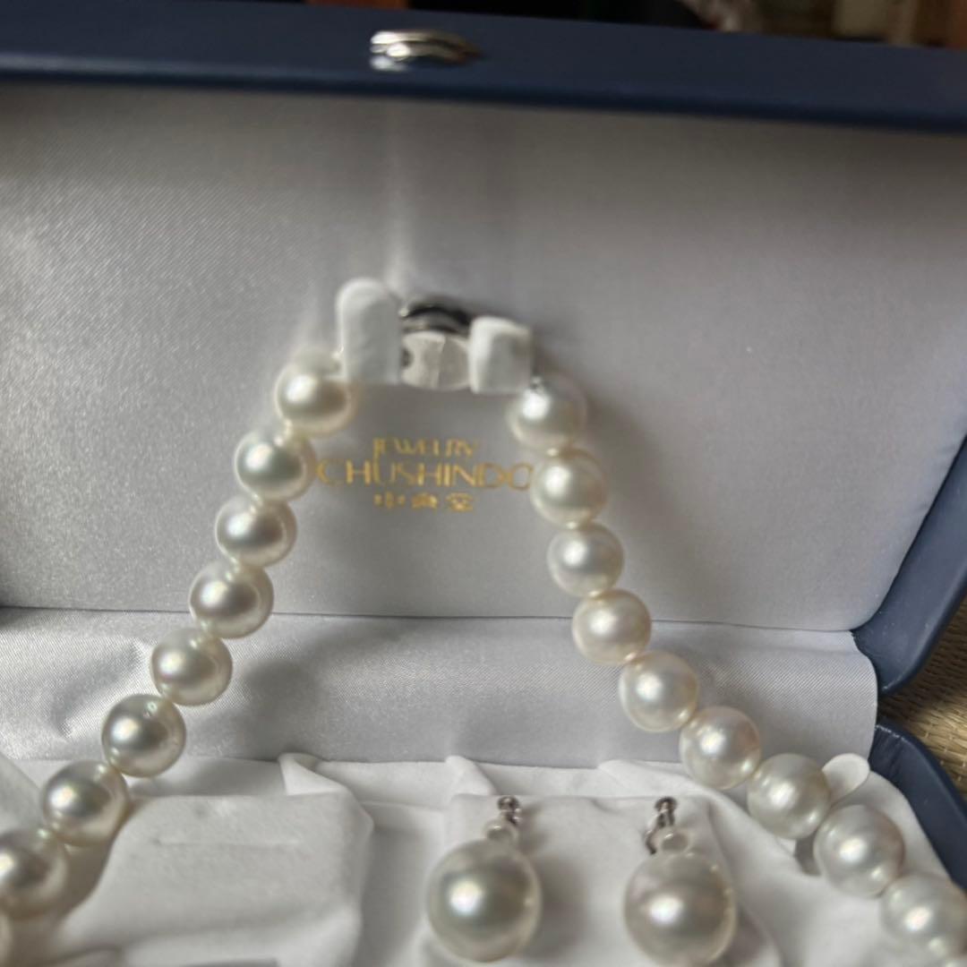 南洋真珠 大珠ネックレス イヤリングセット K14WG