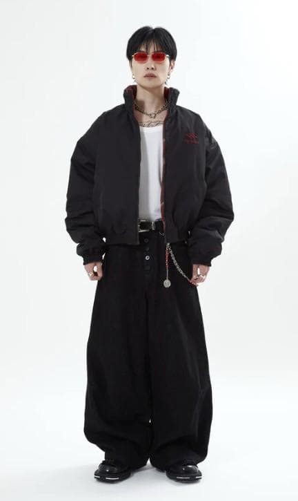 L2142　リバーシブルチェックアウター　S（black）　地底人ONLINE