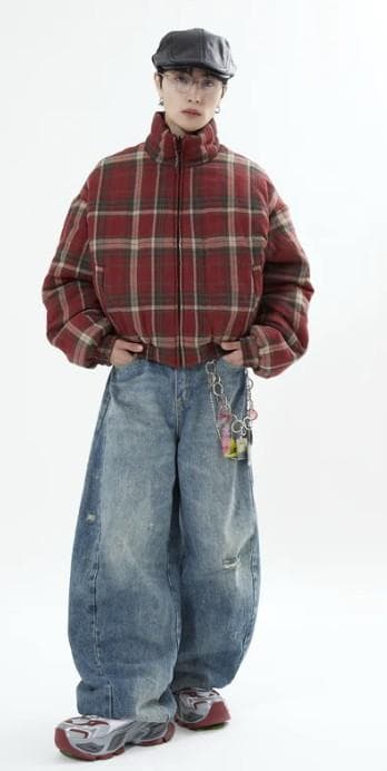 L2142　リバーシブルチェックアウター　S（black）　地底人ONLINE