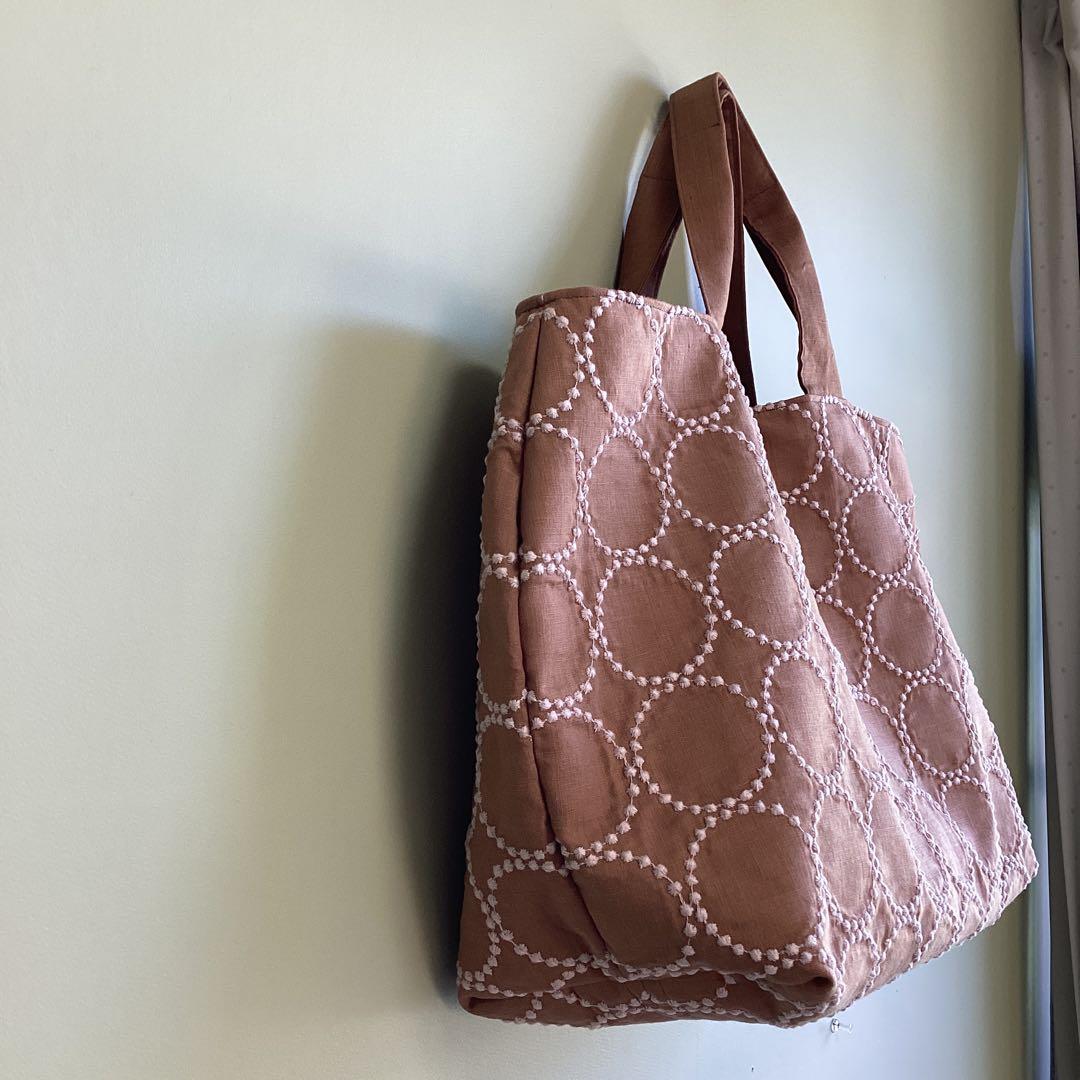 ミナペルホネンタンバリンブラウン　大きめトートバッグハンドメイド