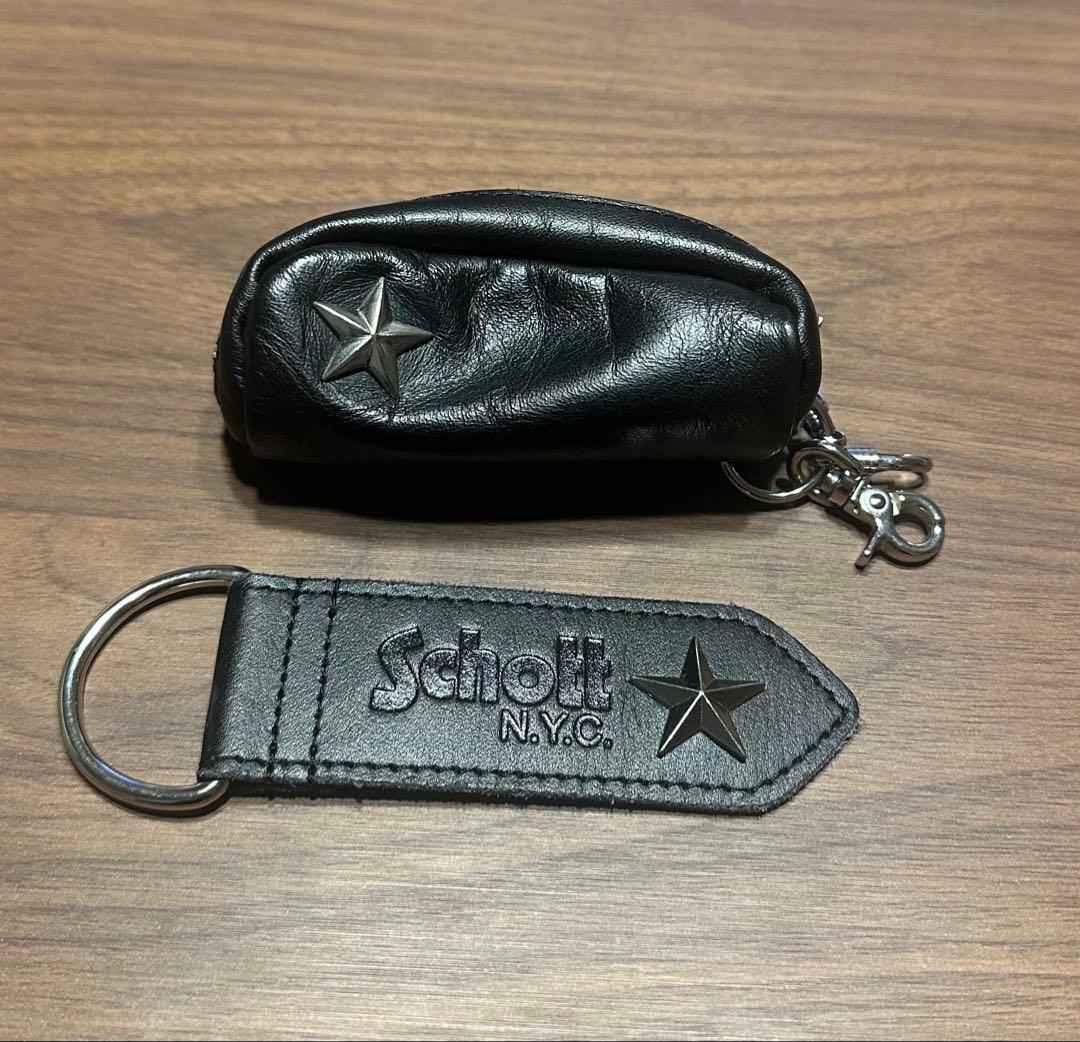Schott ブラックレザーキーホルダーセット