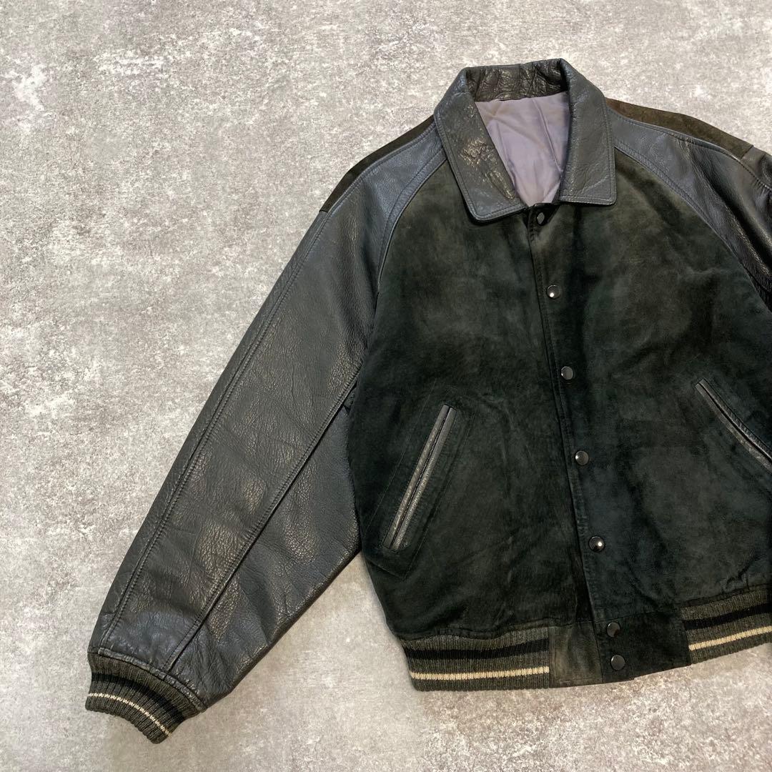 【SCENE】 シーン オールレザースタジャン 90s ヴィンテージ 刺繍 黒