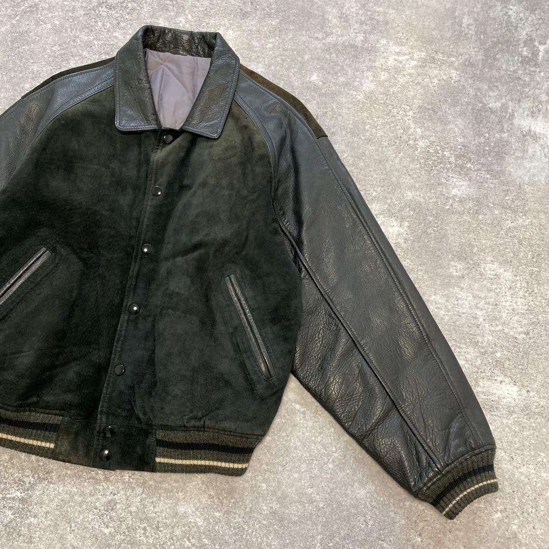 【SCENE】 シーン オールレザースタジャン 90s ヴィンテージ 刺繍 黒