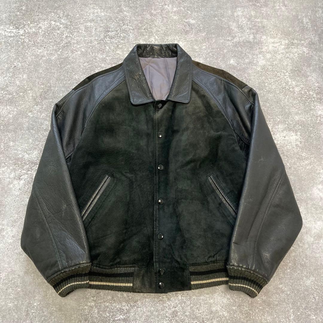 【SCENE】 シーン オールレザースタジャン 90s ヴィンテージ 刺繍 黒