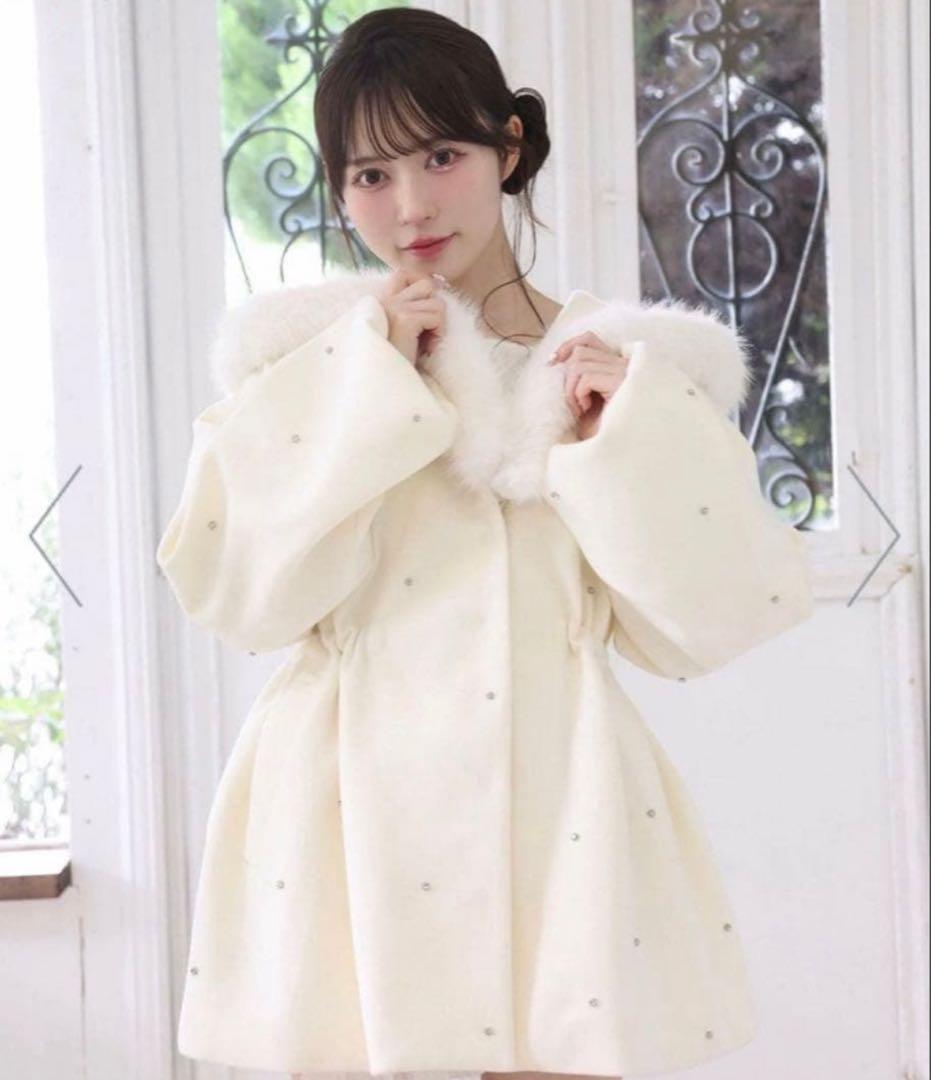 フードフェイクファービジューミドルコート