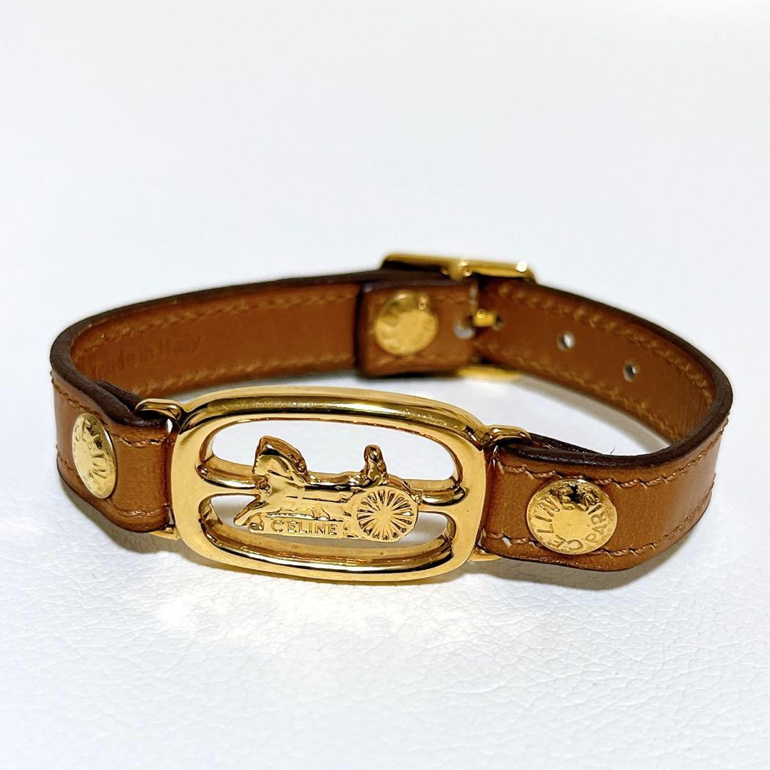 【超希少】セリーヌ CELINE レザーブレス バングル 馬車金具 ビンテージ