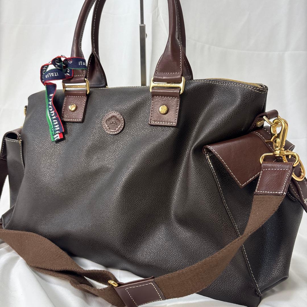 【2ウェイ】美品　オロビアンコ　ボストンバック　PVC 茶革　ゴールド金具