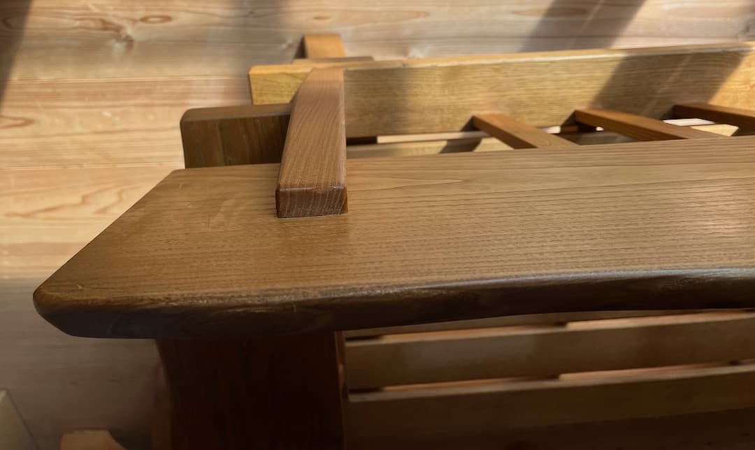 マ*ル様 府中家具製　柿の木　無垢材　３人掛けソファ　オイル仕上げ　蜜蝋メンテ