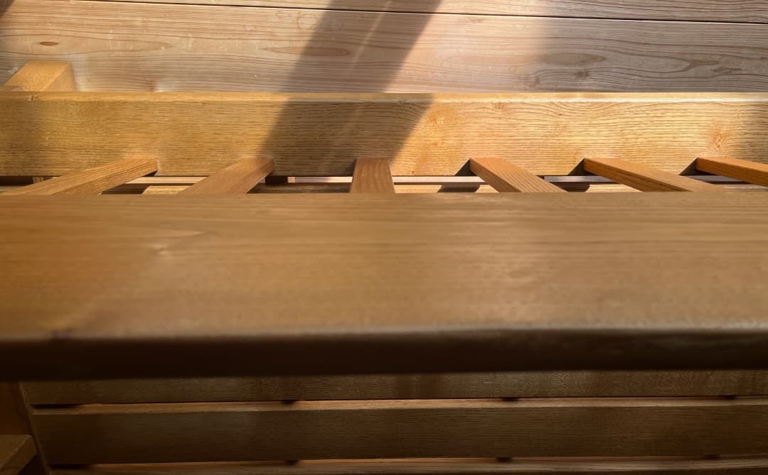 マ*ル様 府中家具製　柿の木　無垢材　３人掛けソファ　オイル仕上げ　蜜蝋メンテ