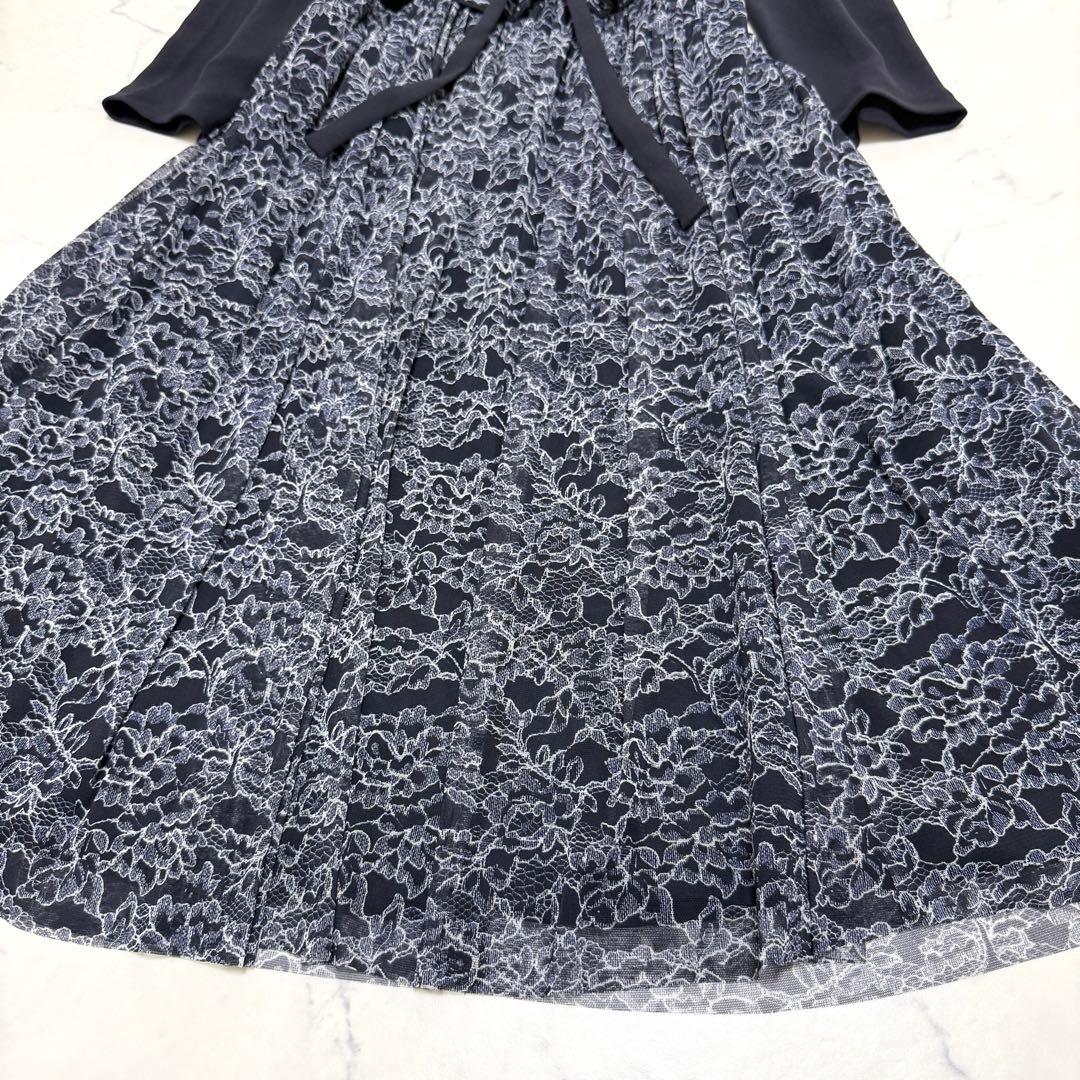 【レリアン】ドッキングワンピース　ウエストゴムベルト　ネイビー　Mサイズ