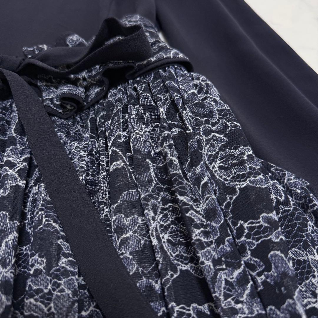 【レリアン】ドッキングワンピース　ウエストゴムベルト　ネイビー　Mサイズ