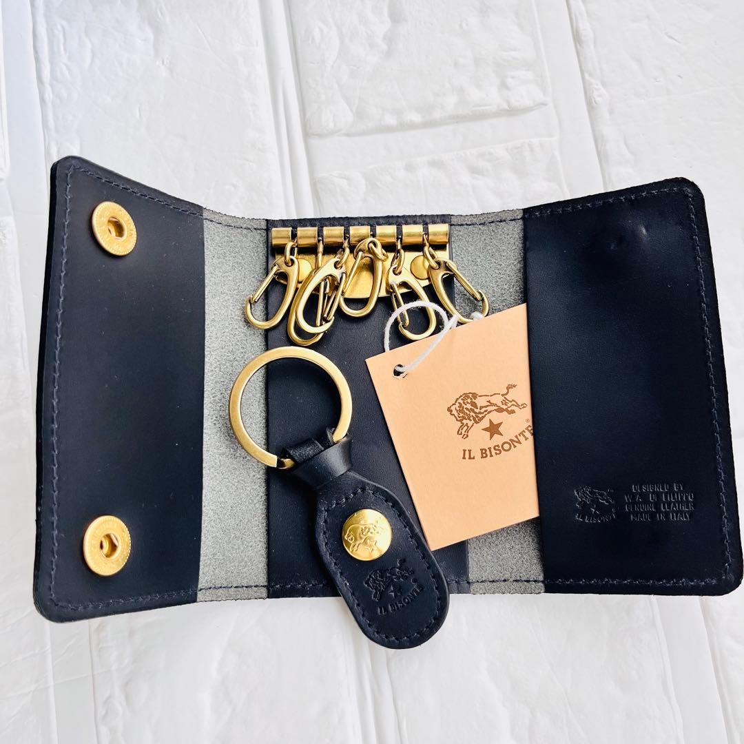 【新品タグ付き】IL BISONTE ブラック キーケース 箱無し 巾着付き