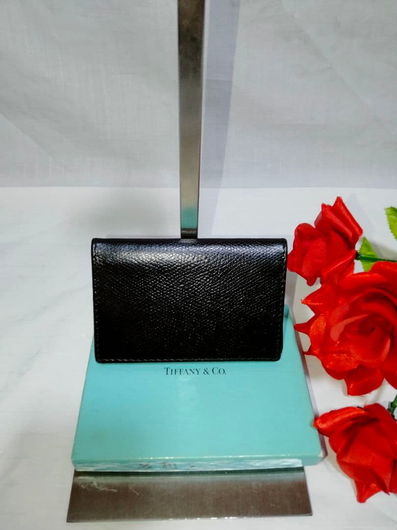 超美品 Tiffany ティファニー レザー 名刺入れ カードケース スリム 黒