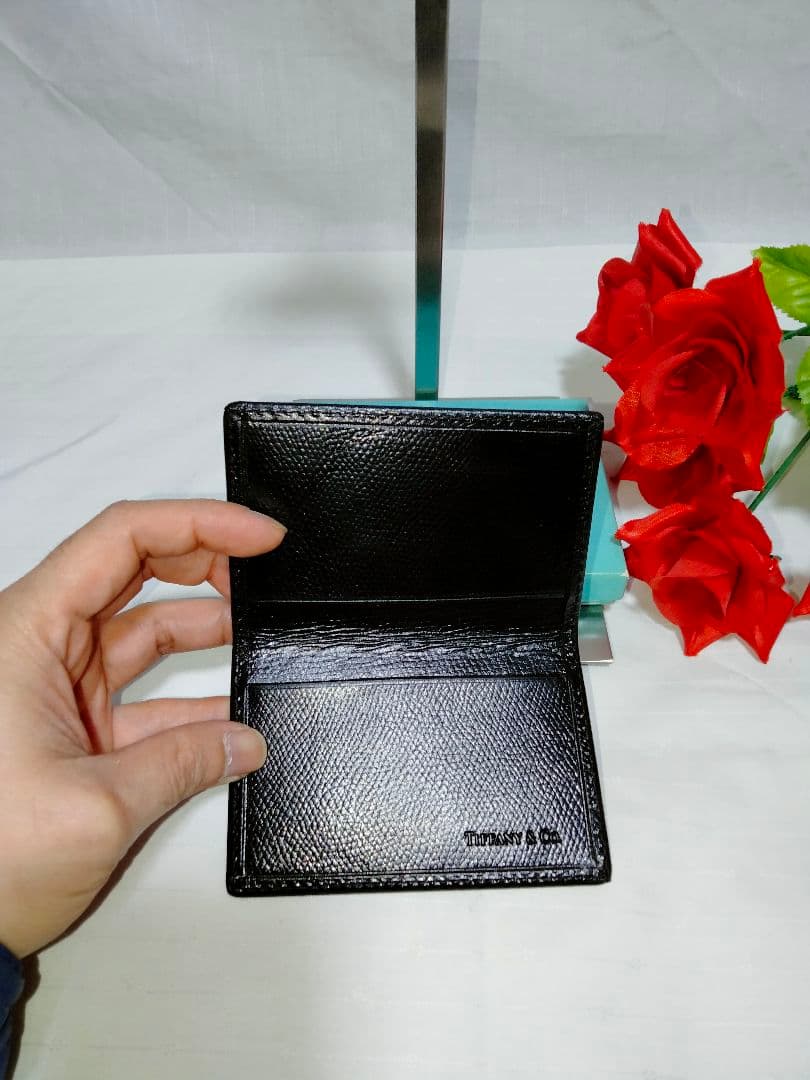 超美品 Tiffany ティファニー レザー 名刺入れ カードケース スリム 黒