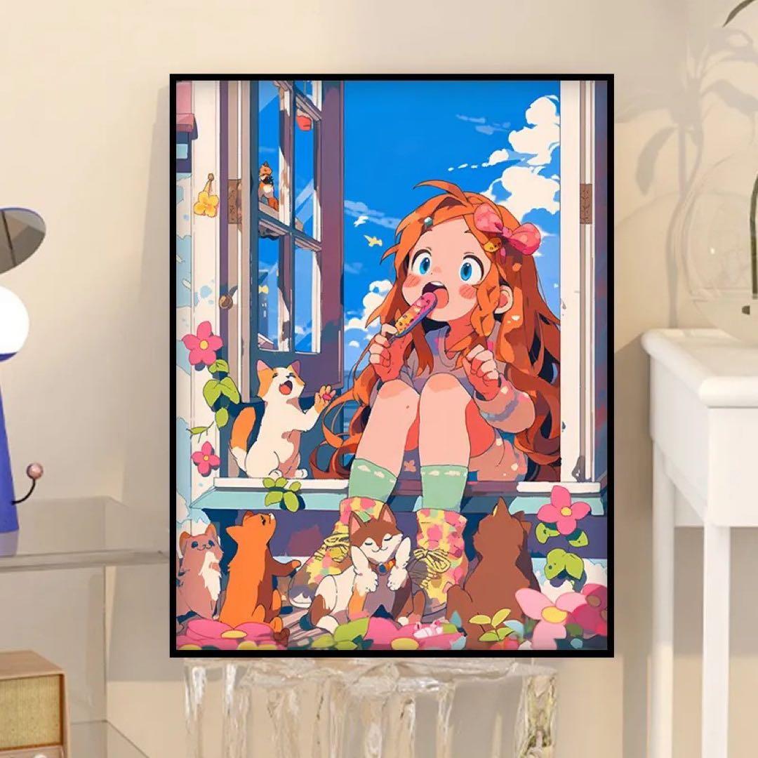 猫と少女のアニメーションアート