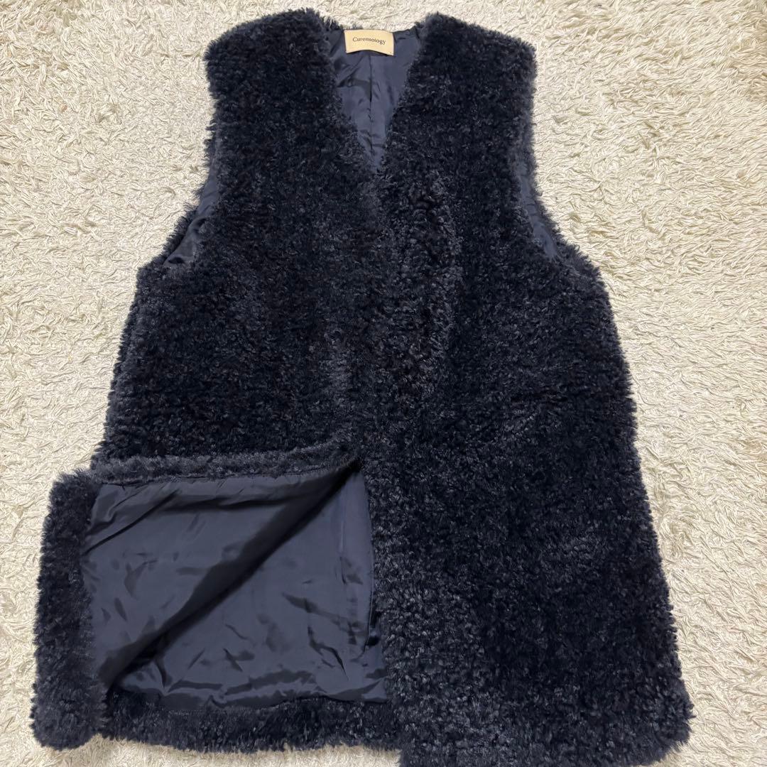 極美品　2023 カレンソロジー　シープライクファーベスト　黒　ロングジレ　ボア