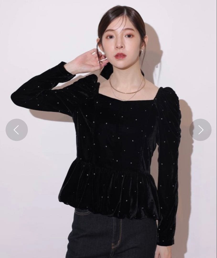 ベロア刺繍ペプラムブラウス　Rirandture