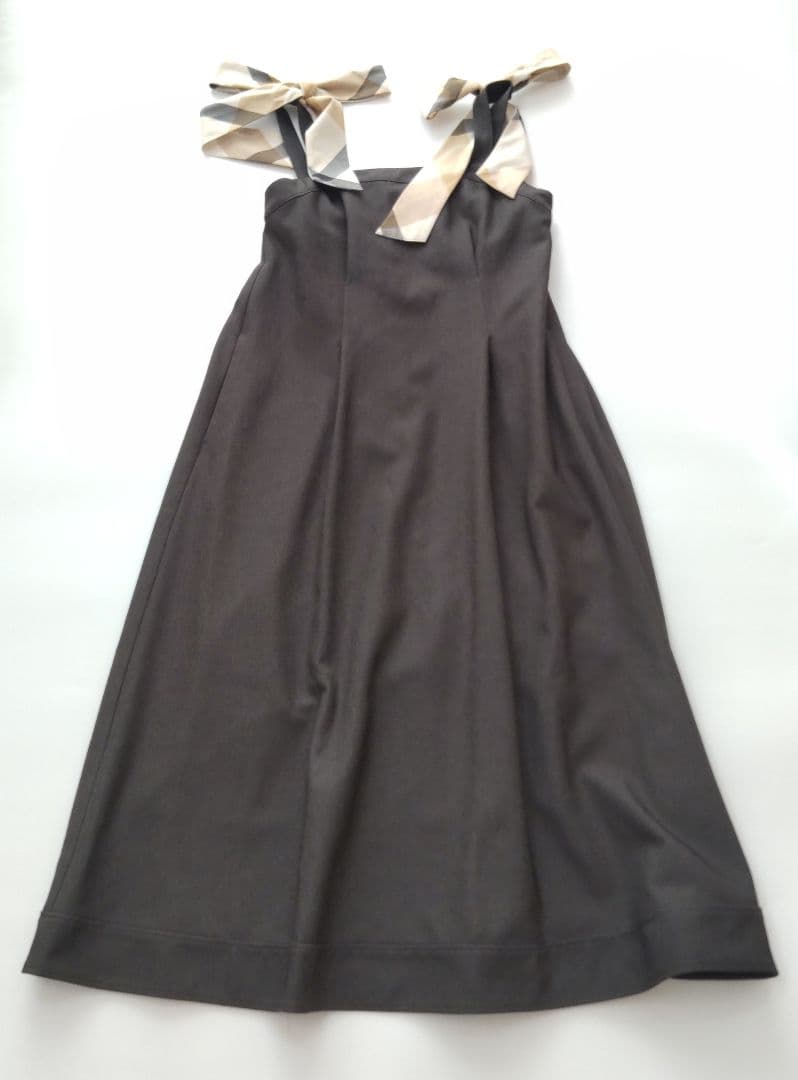 25SS 美品 ブルーレーベルクレストブリッジ ショルダーリボンロングワンピース