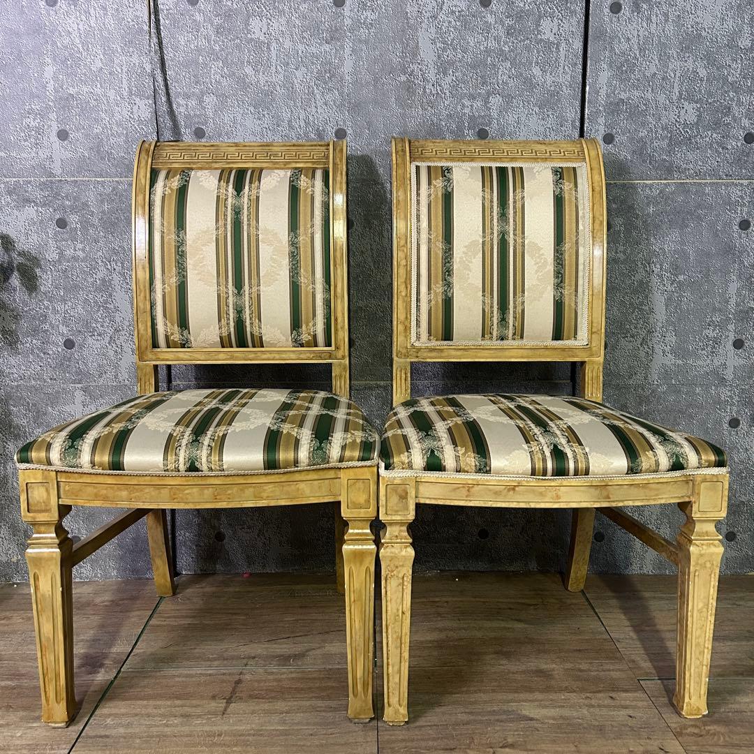 トトロ꧁イタリア製꧂ダイニングチェア2脚 ストライプ ヨーロッパ 食卓椅子