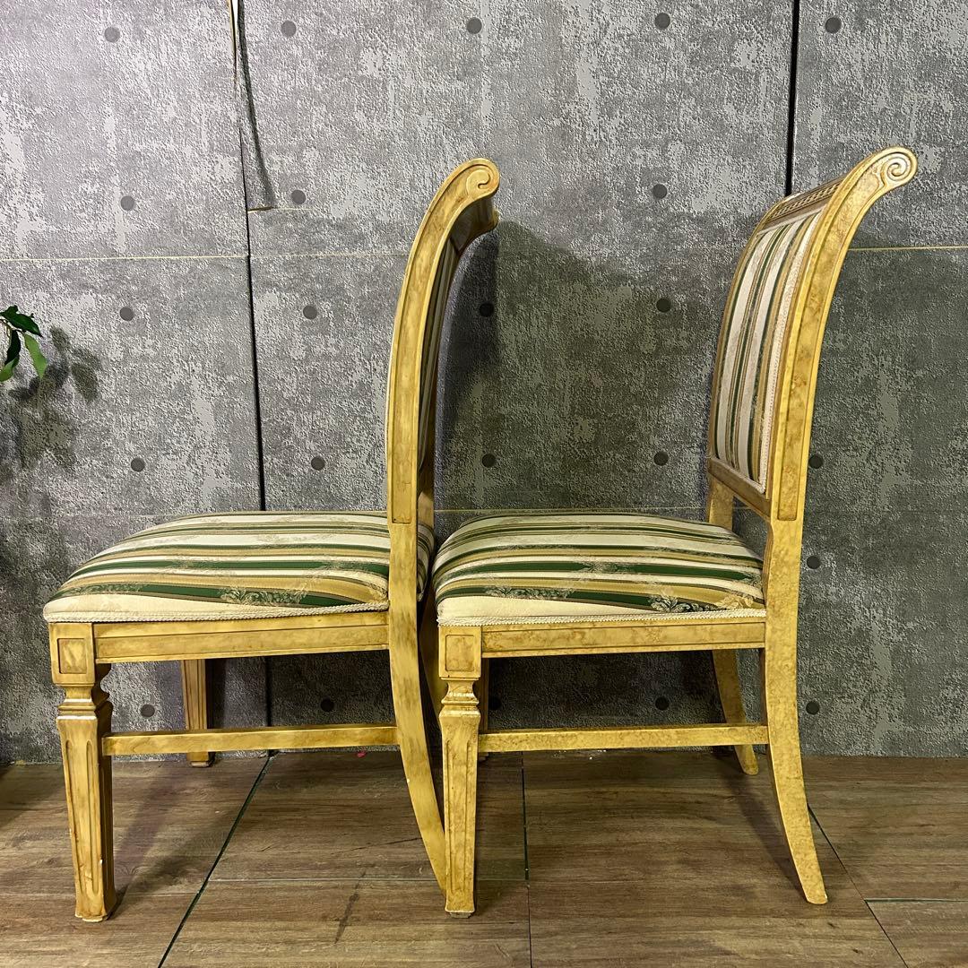 トトロ꧁イタリア製꧂ダイニングチェア2脚 ストライプ ヨーロッパ 食卓椅子