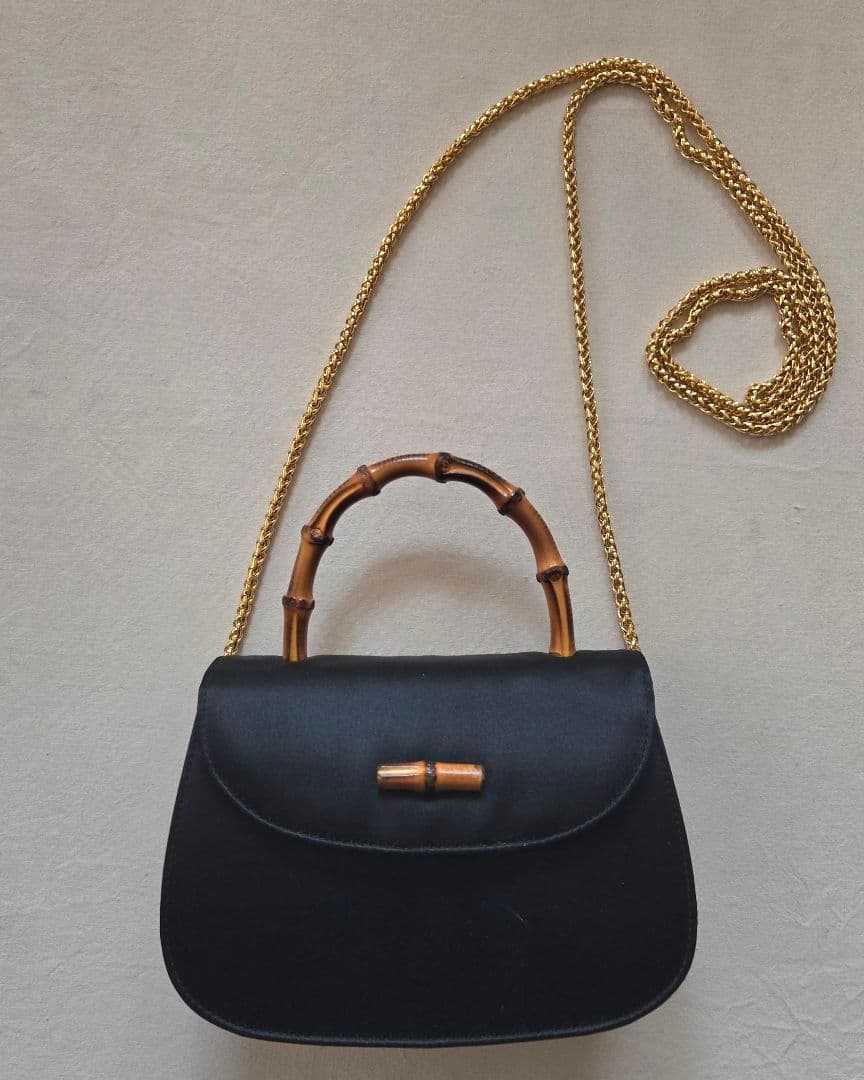 SALE❗稀少ヴィンテージGUCCI ブラックサテンミニバンブーバッグ