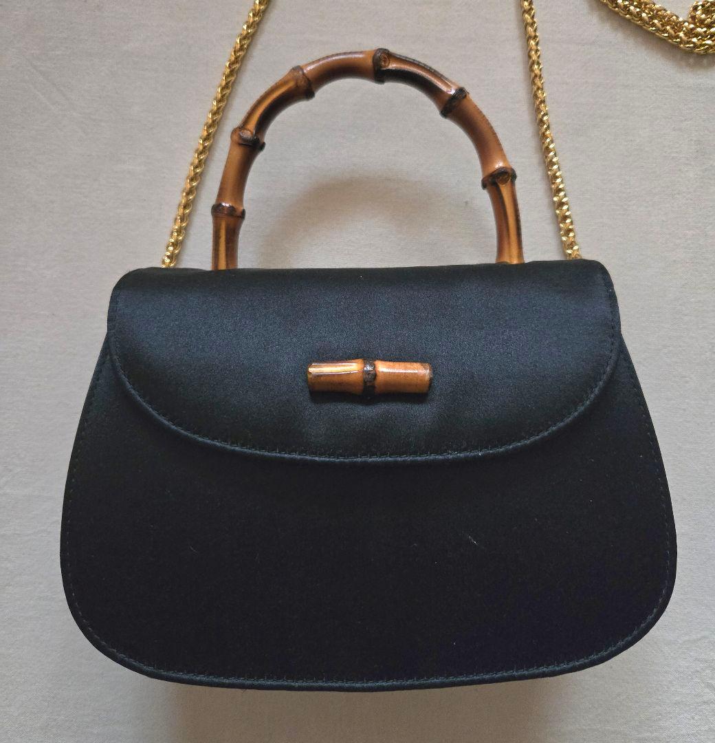 SALE❗稀少ヴィンテージGUCCI ブラックサテンミニバンブーバッグ