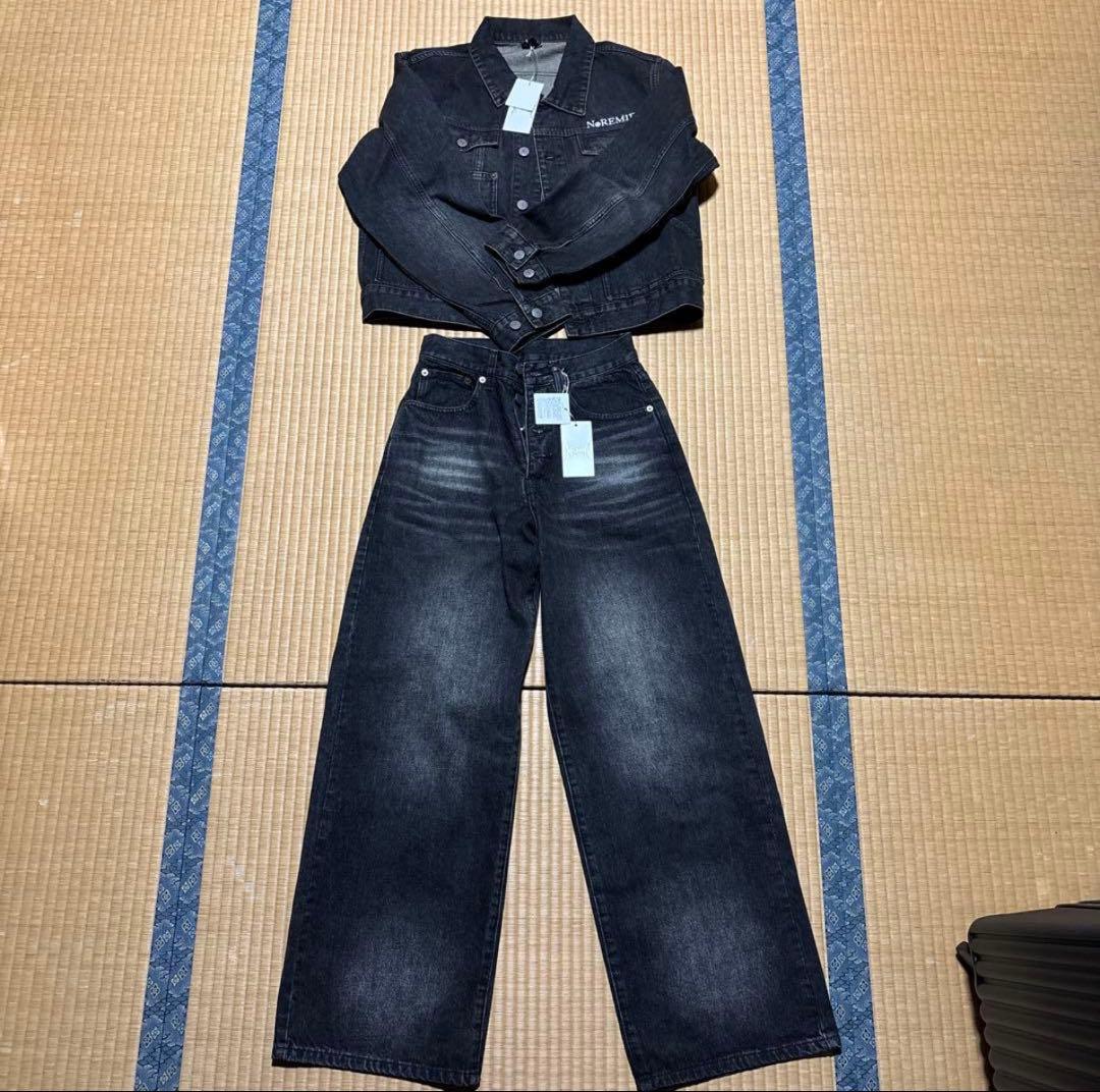 NOREMID ダメージデニムセットアップ　黒　ブラック　M