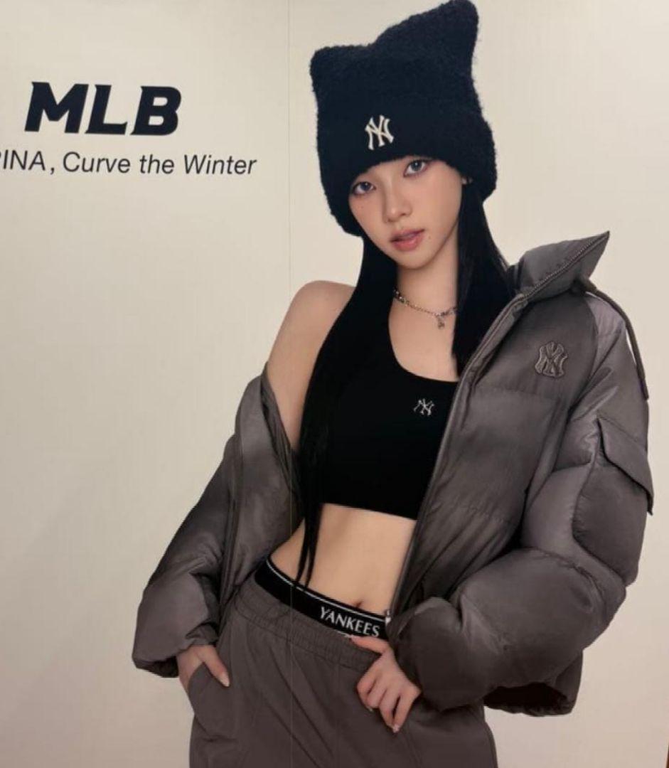 新品MLB　KOREA-フワモコ　ビーニー【猫耳ビーニー】