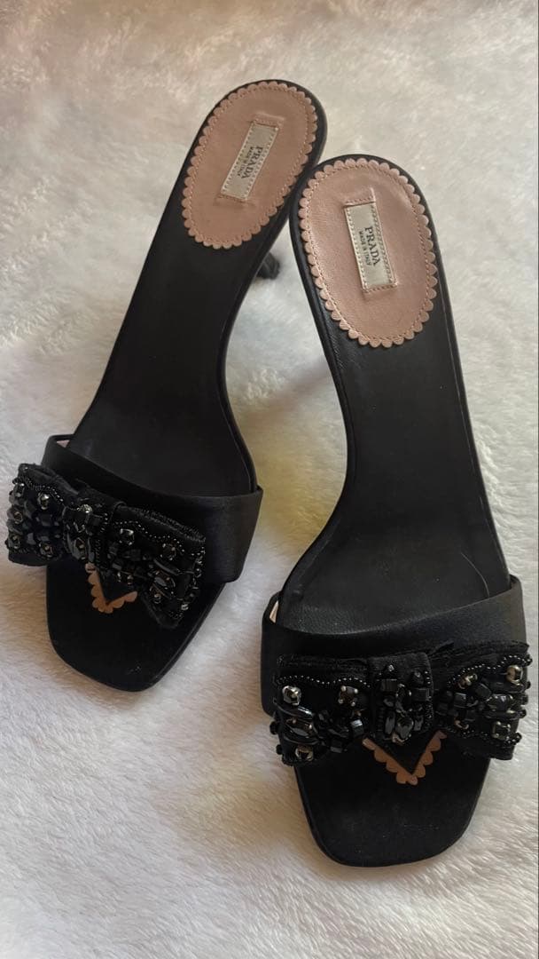 『美品』PRADA プラダ　ミュール　サンダル ヒール　L 黒　ブラック　上品