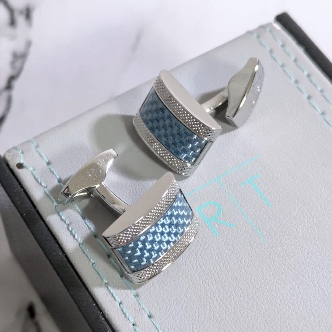 タテオシアンTATEOSSIANカーボンDシェイプカフス銀青シルバーカフリンクス