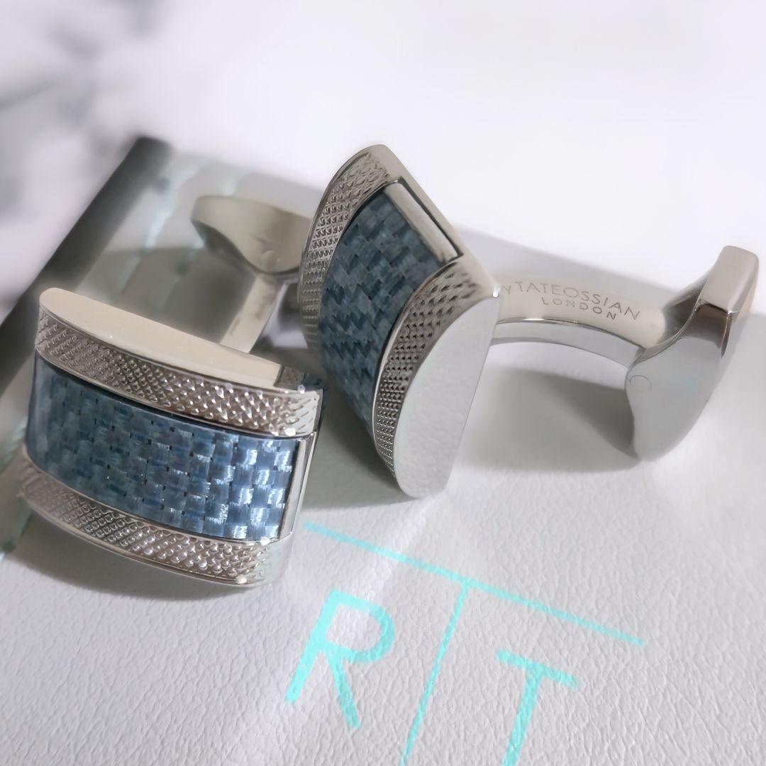 タテオシアンTATEOSSIANカーボンDシェイプカフス銀青シルバーカフリンクス