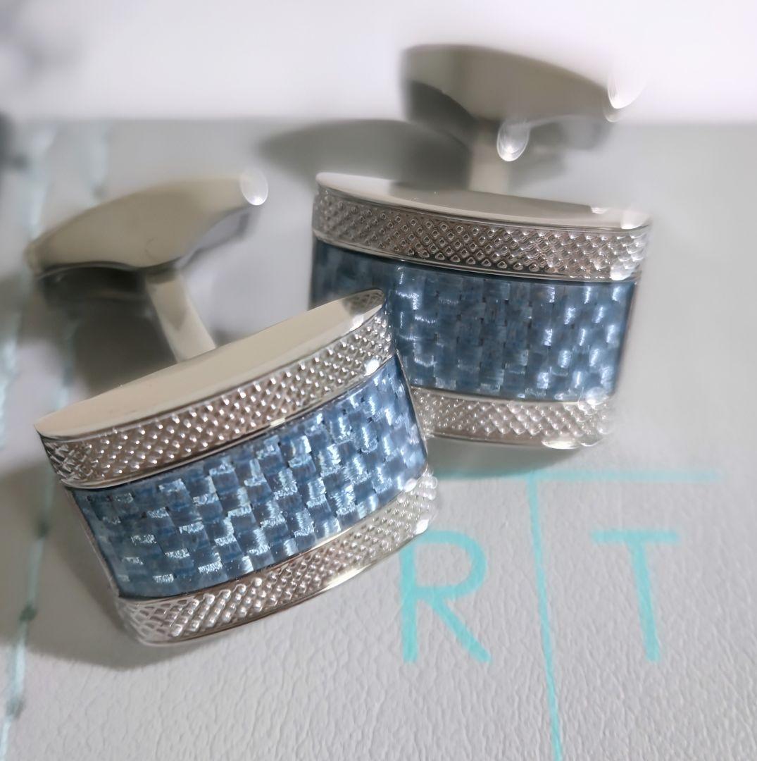 タテオシアンTATEOSSIANカーボンDシェイプカフス銀青シルバーカフリンクス