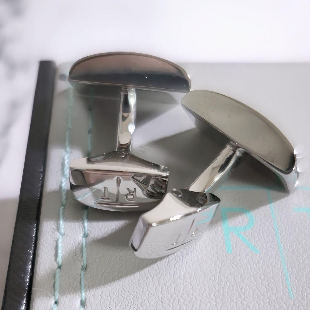 タテオシアンTATEOSSIANカーボンDシェイプカフス銀青シルバーカフリンクス